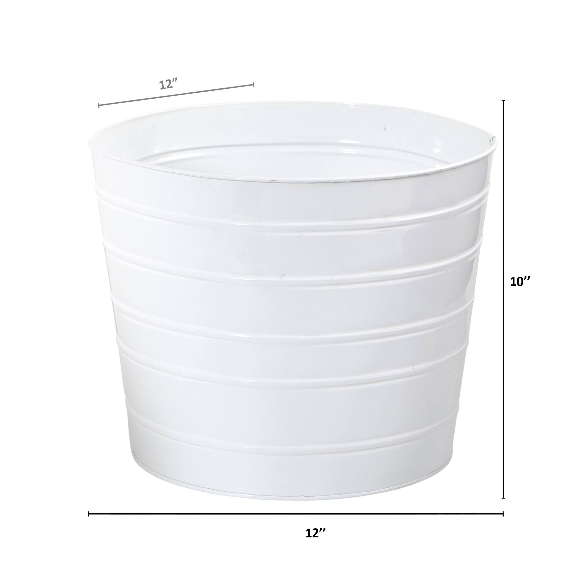 12" Farmhouse White Metal Ribbed Planter